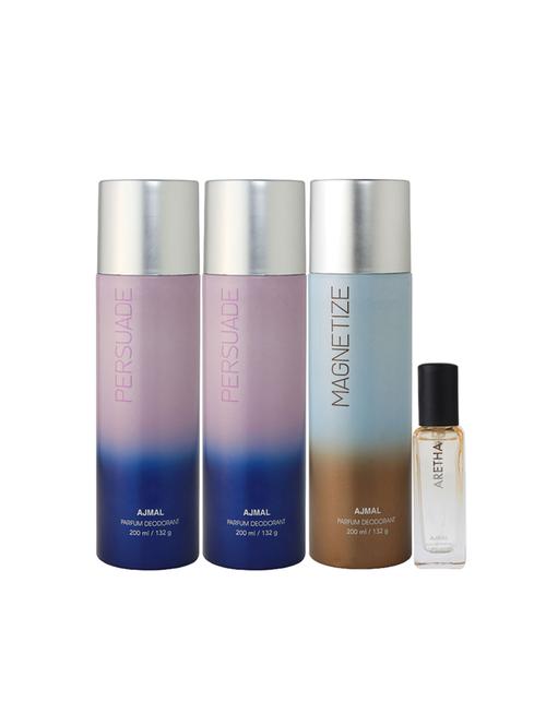 ajmal 2 persuade & magnetize deo each 200ml & aretha edp 20ml pack of 3 (total 620ml) for men & women + 2 parfum testers - 17607443 - Very Small Image - 1