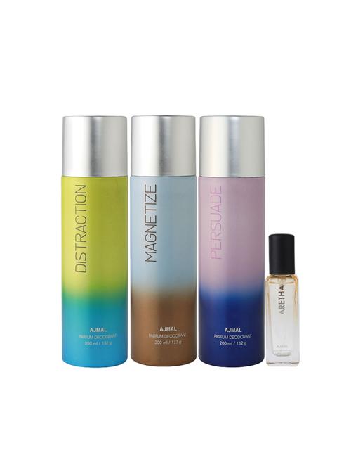 ajmal distraction & magnetize & persuade deo each 200ml & aretha edp 20ml for unisex + 2 parfum testers - 17607444 - Very Small Image - 1