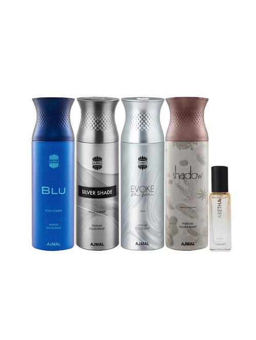 ajmal blu & silvershade & evokesilver him & shadow him deo each 200ml & aretha edp 20ml pack of 5 for unisex - 17607456 - Very Small Image - 1