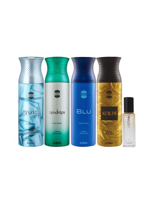 ajmal avid & raindropss & blu & aurum deo 200ml & aretha edp 20ml pack of 5 (total 820ml) for unisex - 17607458 - Very Small Image - 1
