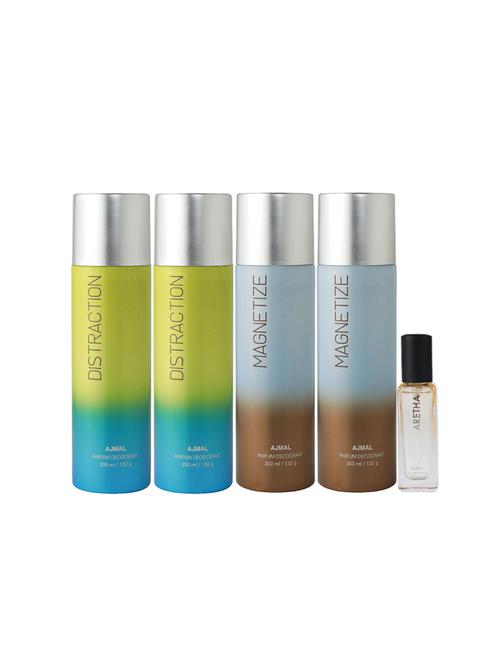 ajmal 2 distraction & 2 magnetize deo each 200ml & aretha edp 20ml (total 820ml) for unisex - 17607461 - Very Small Image - 1