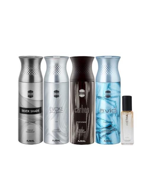 ajmal silver shade & evokesilver him & carbon & avid deo 200ml & aretha edp 20ml pack of 5 for unisex - 17607465 - Very Small Image - 1