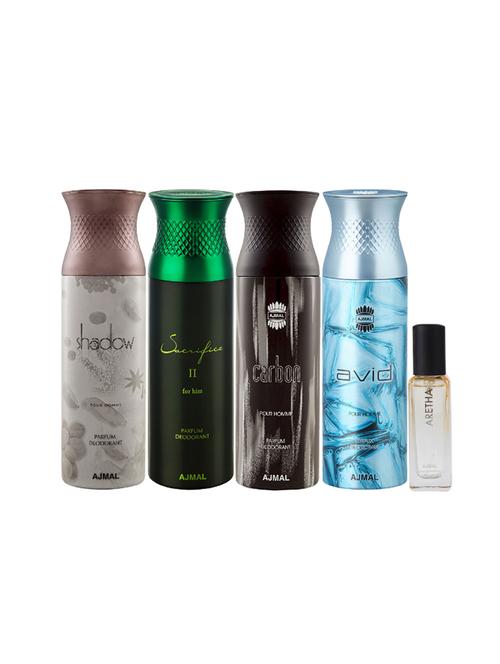 ajmal shadow him & sacrificeiihim & carbon & avid deo each 200ml & aretha edp 20ml pack of 5 for unisex - 17607469 - Very Small Image - 1