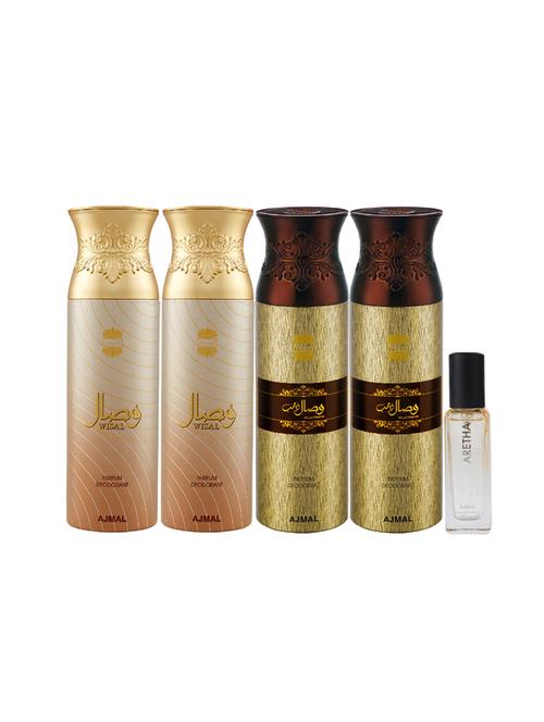 ajmal 2 wisal & 2 wisal dhahab deo each 200ml & aretha edp 20ml pack of 5 (total 820ml) for unisex + 2 parfum testers - 17607473 - Very Small Image - 1