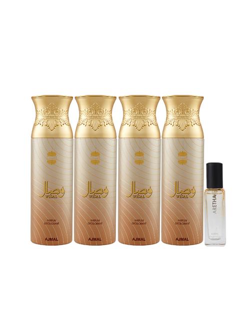 ajmal 4 wisal deo each 200ml & aretha edp 20ml pack of 5 (total 820ml) for unisex + 2 parfum testers - 17607475 - Very Small Image - 1