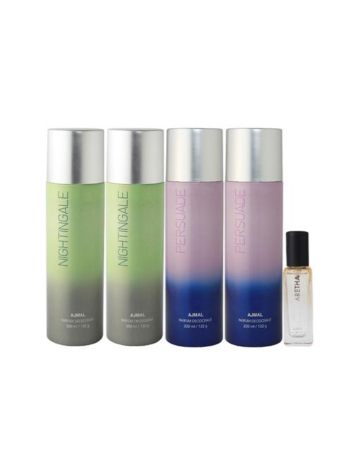 ajmal 2 distraction & 2 persuade deo each 200ml & aretha edp 20ml (total 820ml) for unisex + 2 parfum testers - 17607477 - Very Small Image - 1