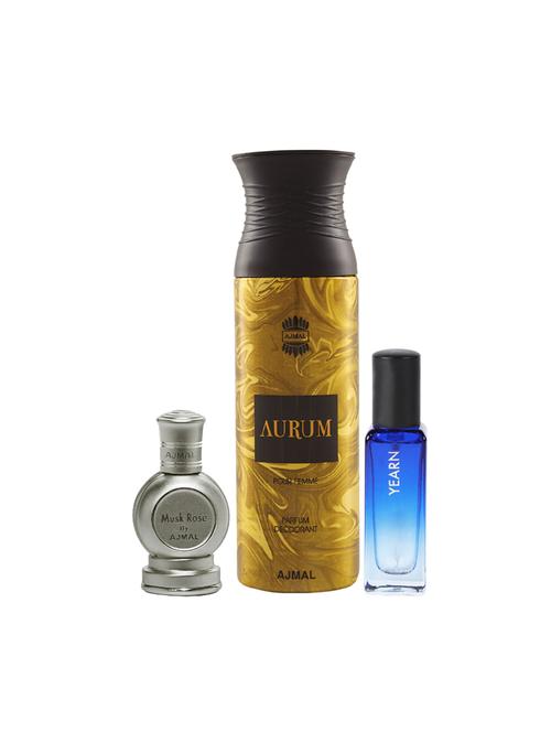 ajmal musk rose cp 12ml and aurum cp 10ml & yearn edp 20ml (total 42ml) for unisex + 2 parfum testers - 17607493 - Very Small Image - 1