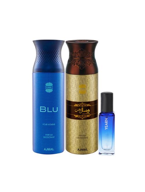 ajmal blu homme & wisal dhahab deo each 200ml & yearn edp 20ml pack of 3 (total 420ml) for men & women 2 parfum testers - 17607512 - Very Small Image - 1