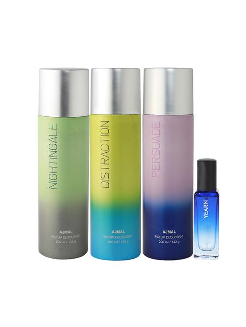 ajmal nightingale & distraction & persuade deo each 200ml & yearn edp 20ml for unisex + 2 parfum testers - 17607529 - Very Small Image - 1