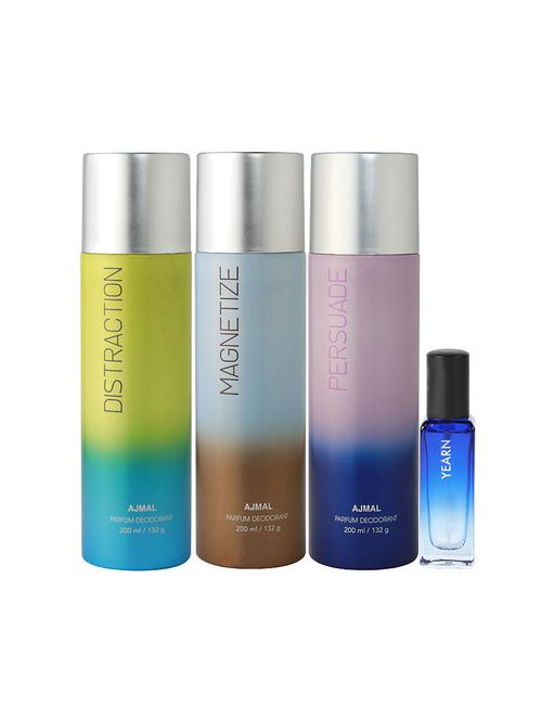 ajmal distraction & magnetize & persuade deo each 200ml & yearn edp 20ml pack of 3 for men & women (4 items in the set) - 17607532 - Very Small Image - 1