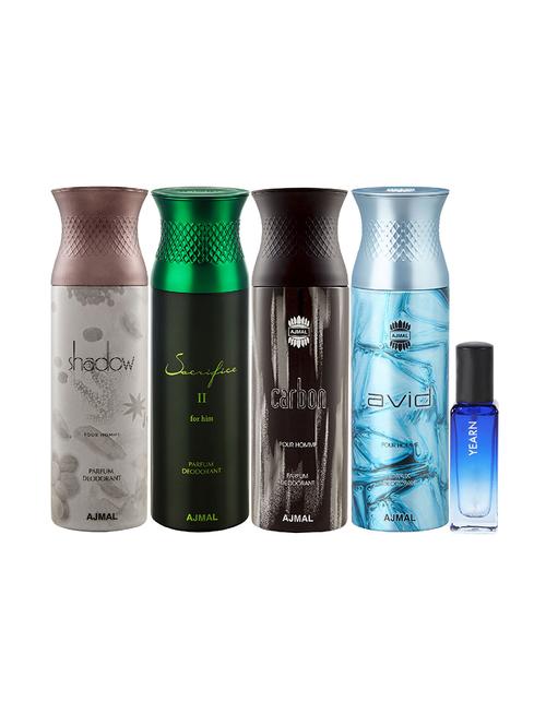 ajmal shadow him & sacrificeiihim & carbon & avid deo each 200ml & yearn edp 20ml pack of 5 for unisex - 17607557 - Very Small Image - 1