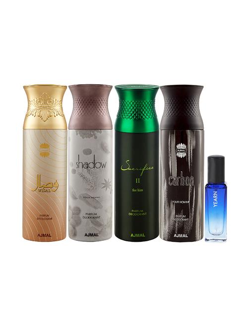 ajmal wisal & shadow him & sacrificeiihim & carbon deo each 200ml & yearn edp 20ml pack of 5 for unisex - 17607558 - Very Small Image - 1