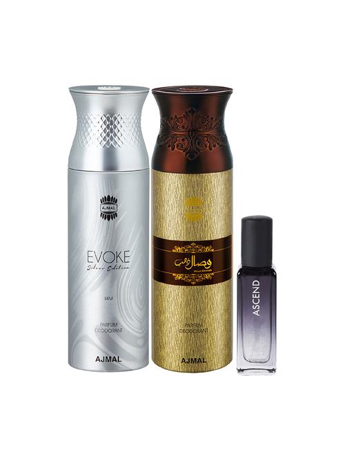 ajmal evoke & wisal dhahab deo each 200ml & ascend edp 20ml pack of 3 (total 420ml) for men & women (3 items in the set) - 17607574 - Very Small Image - 1