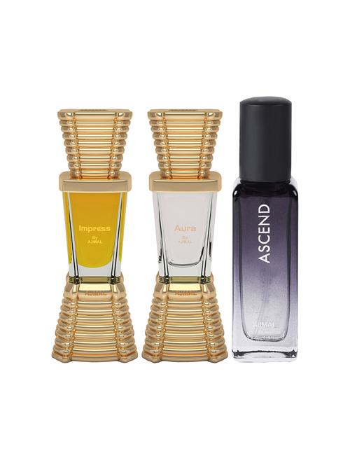 ajmal impress and aura each of 10ml & ascend edp 20ml pack of 3 (total 30ml) for men & women + 2 parfum testers - 17607592 - Very Small Image - 1
