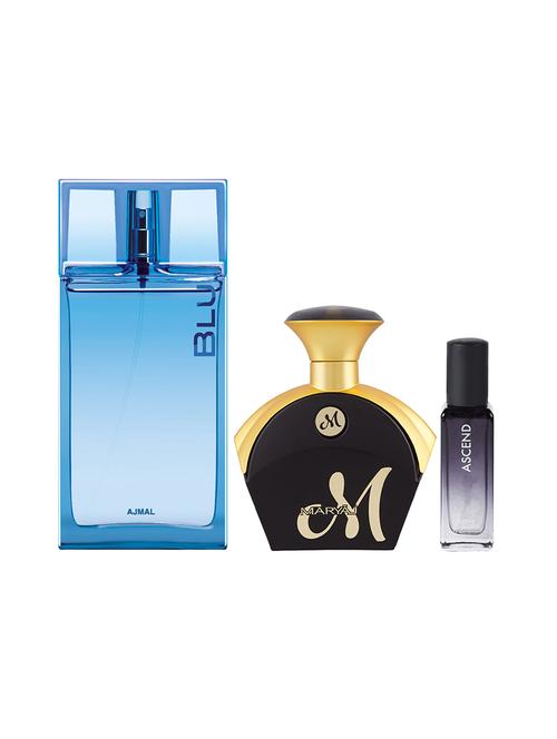ajmal blu & m for her edp each 90ml & ascend edp 20ml (total 200ml) for unisex + 2 parfum testers - 17607602 - Very Small Image - 1