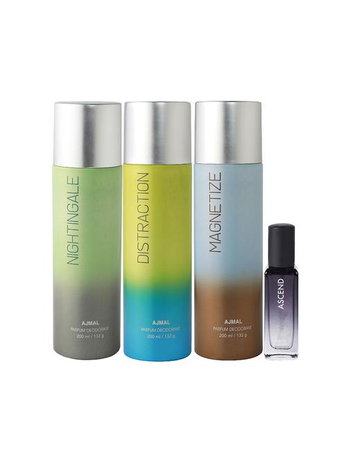 ajmal nightingale & distraction & magnetize deo each 200ml & ascend edp 20ml for unisex + 2 parfum testers - 17607615 - Very Small Image - 1