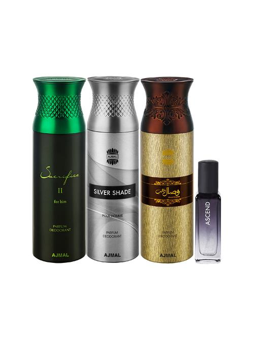 ajmal sacrifice ii & silver shade & wisal dahab deo 200ml & ascend edp 20ml pack of 4 for unisex 2 parfum testers - 17607616 - Very Small Image - 1