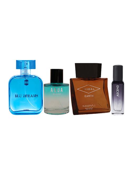 ajmal blu dreams & aqua brooke & tribal earth edp each 100ml & ascend edp 20ml pack of 4 for unisex + 2 parfum testers - 17607627 - Very Small Image - 1