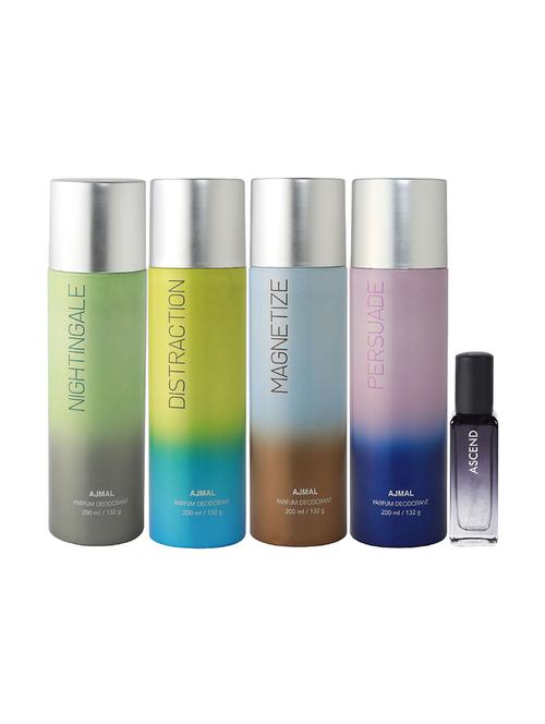 ajmal nightingale & distraction & magnetize & persuade deo each 200ml & ascend edp 20ml for unisex + 2 parfum testers - 17607629 - Very Small Image - 1