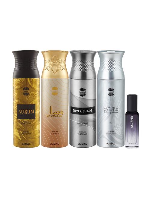 ajmal aurum & wisal & silver shade & evokesilver him deo 200ml & ascend edp 20ml pack of 5 for unisex - 17607639 - Very Small Image - 1