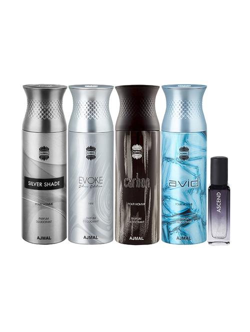 ajmal silver shade & evokesilver edition homme & carbon & avid deo 200ml & ascend edp 20ml pack of 5 for unisex - 17607641 - Very Small Image - 1