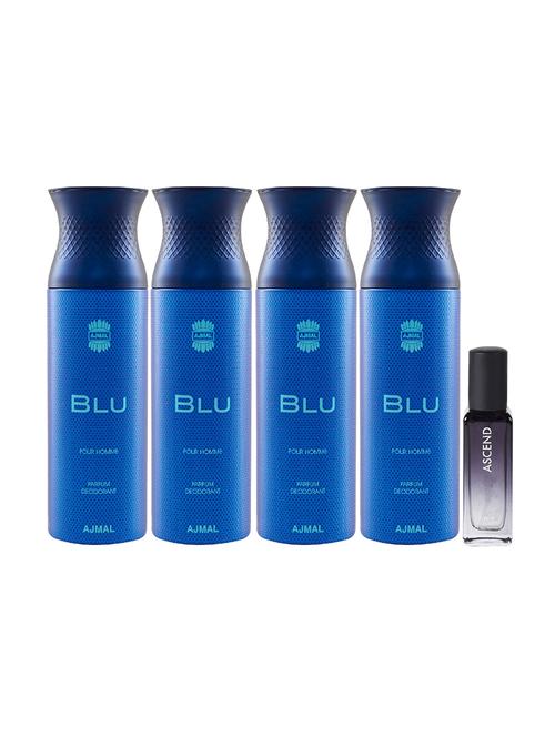 ajmal 4 blu deo each 200ml & ascend edp 20ml pack of 5 (total 820ml) for men & women (5 items in the set) - 17607643 - Very Small Image - 1