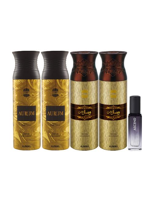 ajmal 2 aurum & 2 wisal dhahab deo each 200ml & ascend edp 20ml pack of 5 (total 820ml) for unisex + 2 parfum testers - 17607644 - Very Small Image - 1