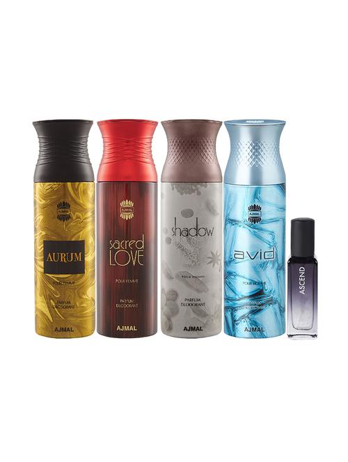 ajmal aurum & sacred love & shadow him & avid deo each 200ml & ascend edp 20ml pack of 5 for unisex (5 items in the set) - 17607648 - Very Small Image - 1