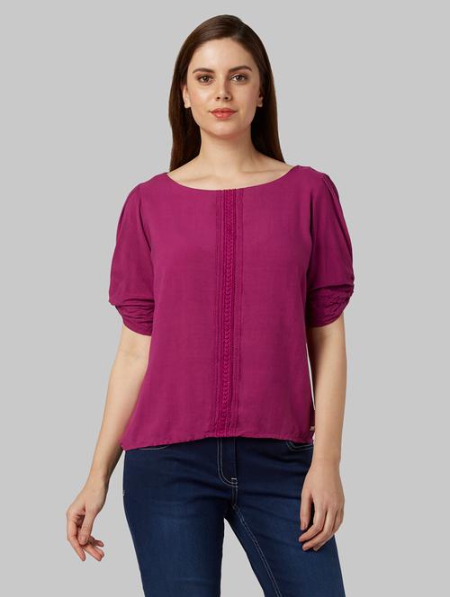 lace detail boat neck top - 17608043 - Very Small Image - 1