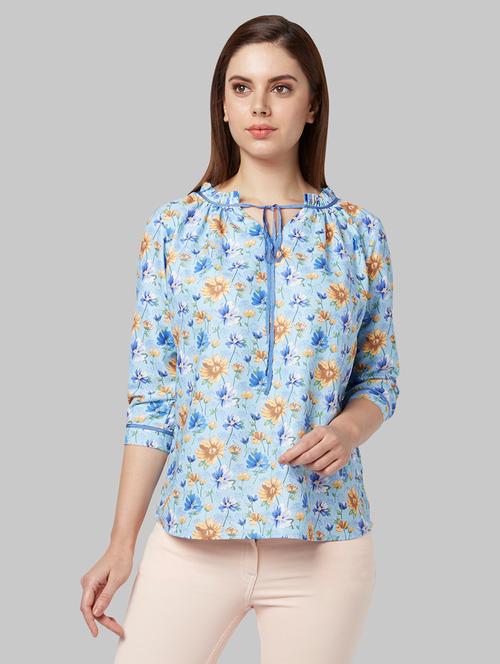 tie up neck floral top - 17608065 - Very Small Image - 1