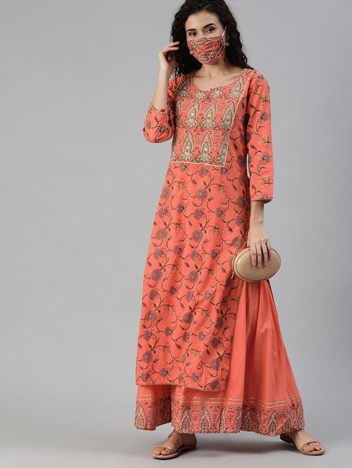 orange cotton kurta sharara set - 17608641 - Very Small Image - 1