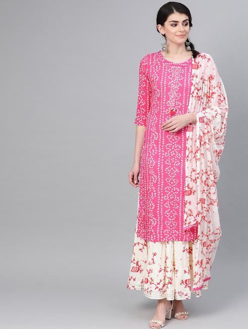 pink cotton kurta skirt set - 17608652 - Very Small Image - 1