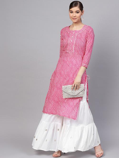 pink cotton blend kurta sharara set - 17608667 - Very Small Image - 1