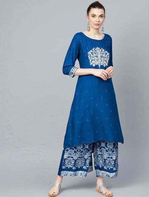 blue rayon kurta palazzo set - 17608669 - Very Small Image - 1