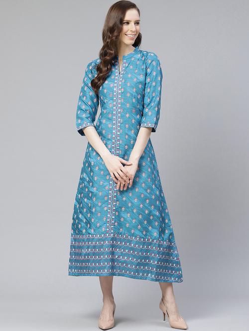 teal art silk aline ethnic dress - 17608725 - Very Small Image - 1
