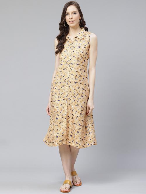 mustard printed a-line ethnic dress - 17608734 - Very Small Image - 1