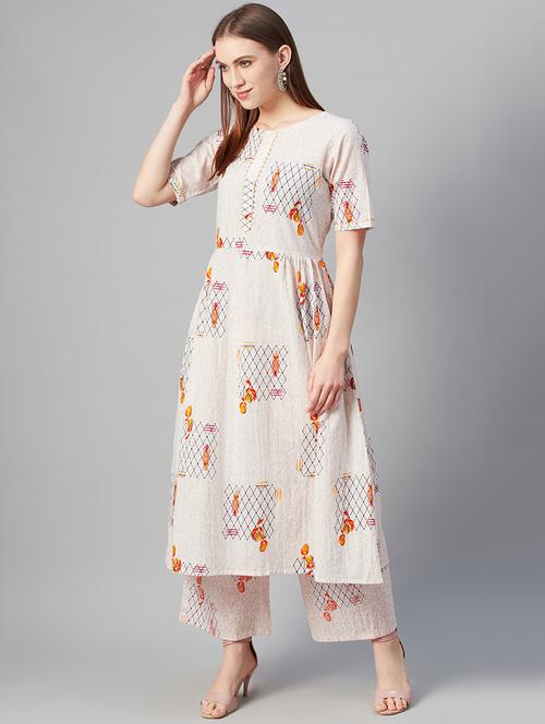 cream cotton kurta palazzo set - 17609002 - Very Small Image - 1