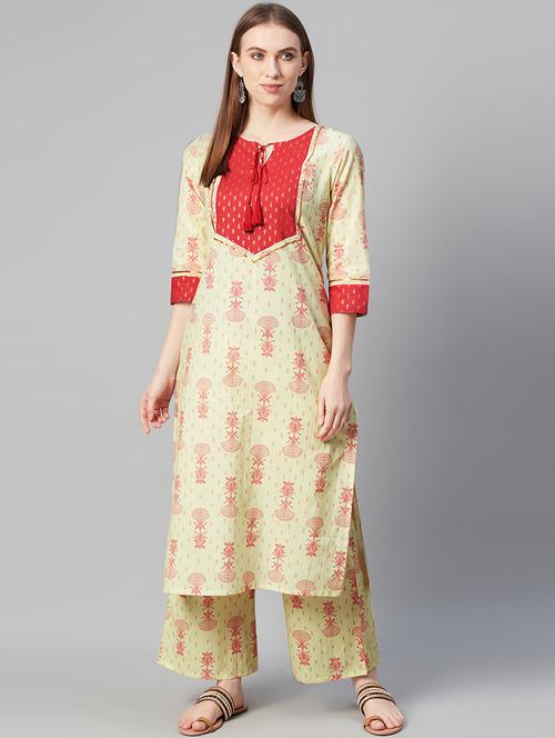 cream cotton kurta palazzo set - 17609012 - Very Small Image - 1