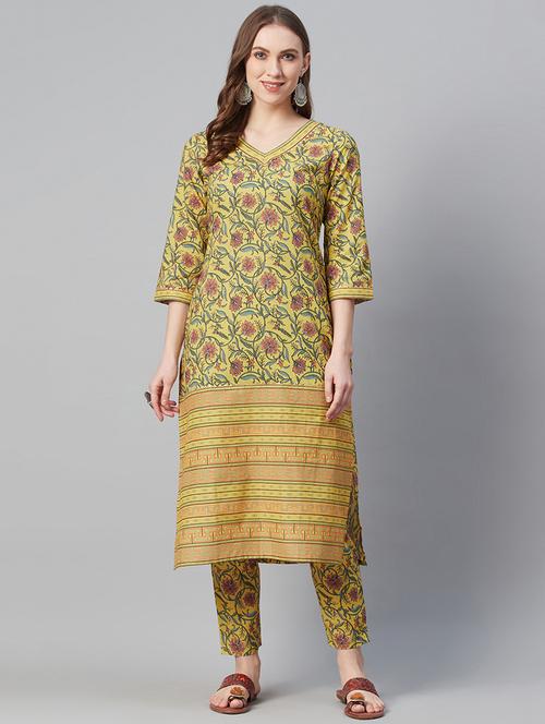 yellow cotton kurta pant set - 17609013 - Very Small Image - 1