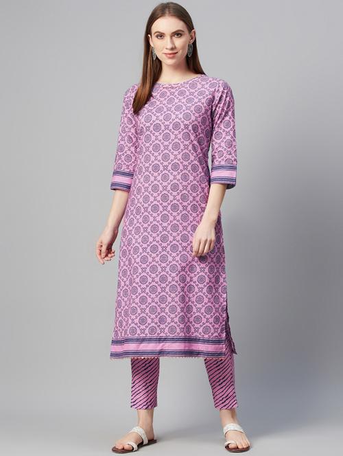 purple cotton kurta pant set - 17609051 - Very Small Image - 1