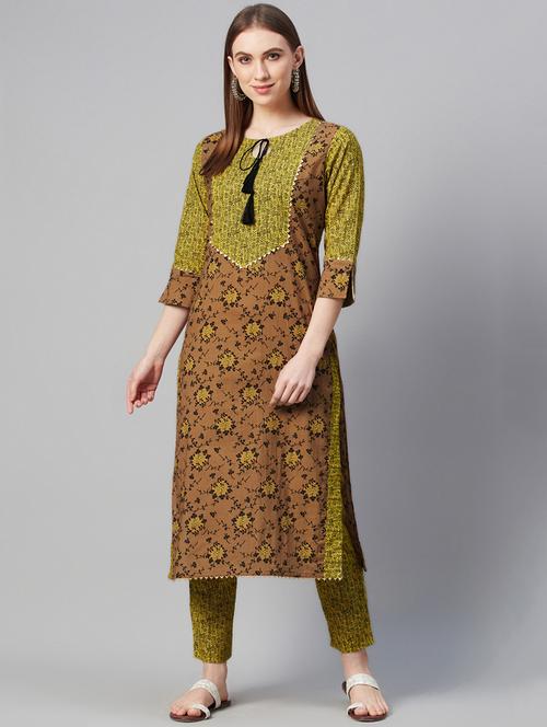 brown cotton kurta pant set - 17609065 - Very Small Image - 1