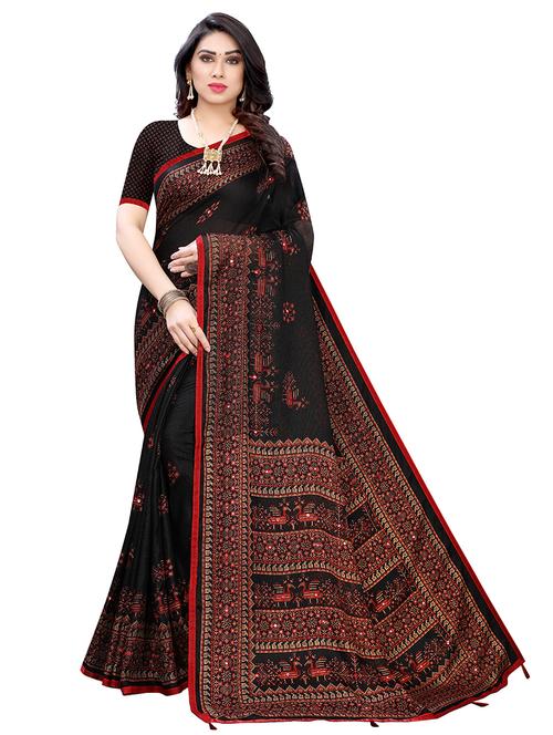 mirror work printed saree with blouse - 17609290 - Very Small Image - 1