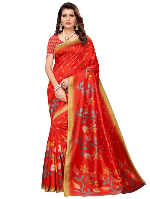 floral printed saree with blouse - 17609334 - Very Small Image - 1