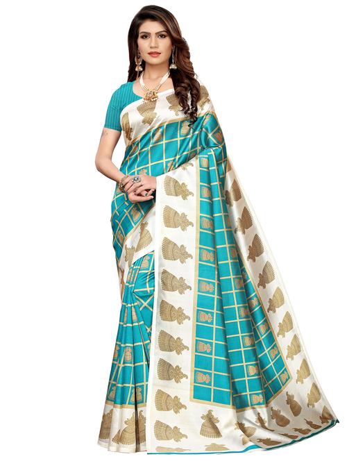 check printed saree with blouse - 17609339 - Very Small Image - 1