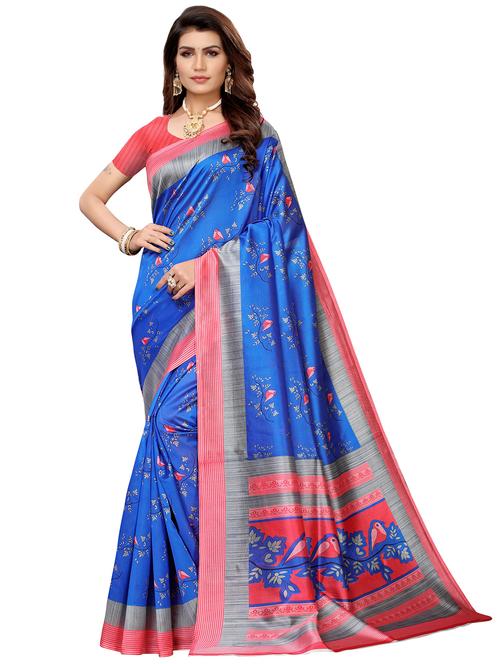 floral printed saree with blouse - 17609345 - Very Small Image - 1