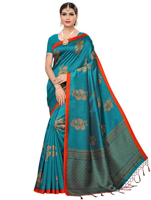 floral printed saree with blouse - 17609356 - Very Small Image - 1
