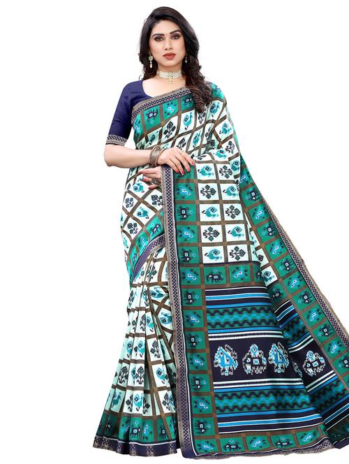 offwhite art silk printed saree with blouse - 17609399 - Very Small Image - 1