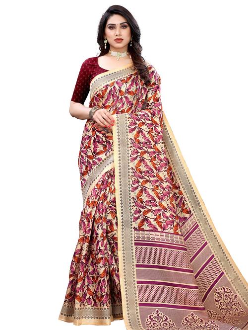 floral printed saree with blouse - 17609407 - Very Small Image - 1
