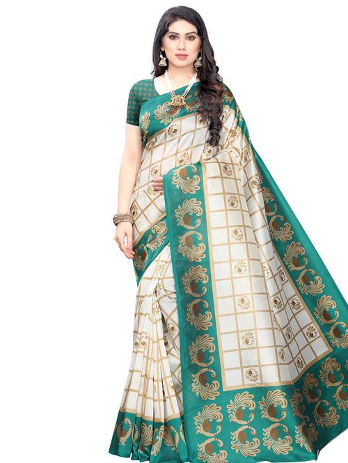 check printed saree with blouse - 17609413 - Very Small Image - 1