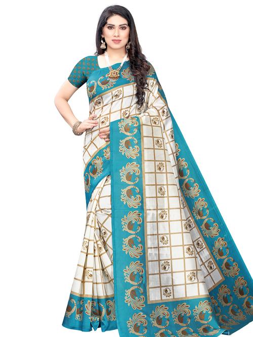 check printed saree with blouse - 17609414 - Very Small Image - 1